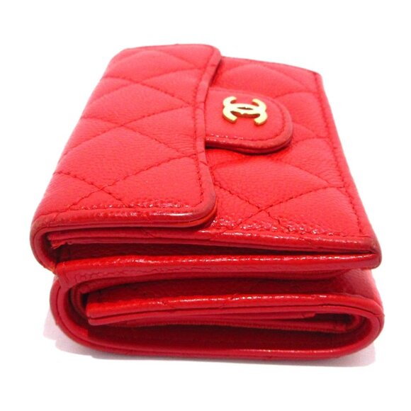 CHANEL Matelasse Red Calfskin Trifold Wallet Gold hardware 740-082025 - Picture 3 of 12
